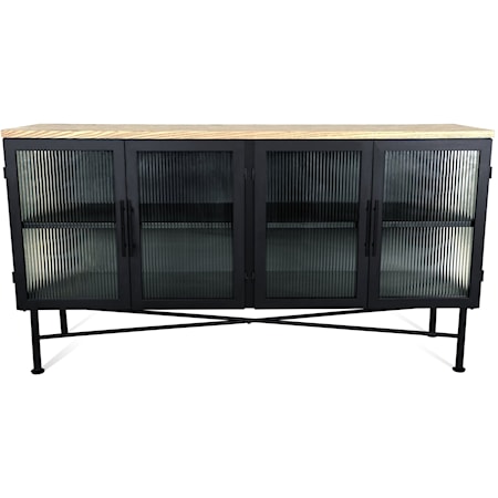 Four Door Ribbed Glass Sideboard