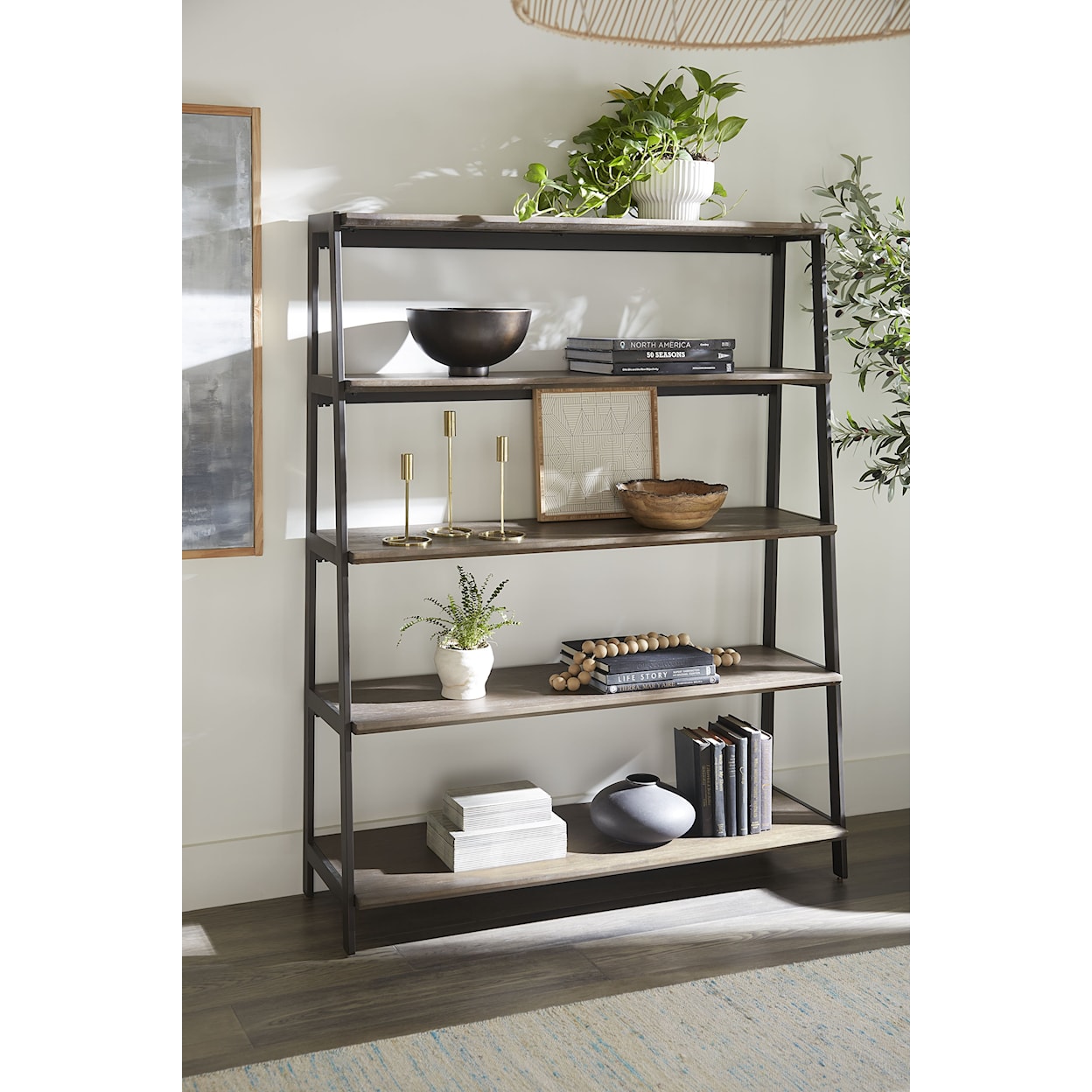 Modus International Finch Wood and Metal Etagere Bookcase