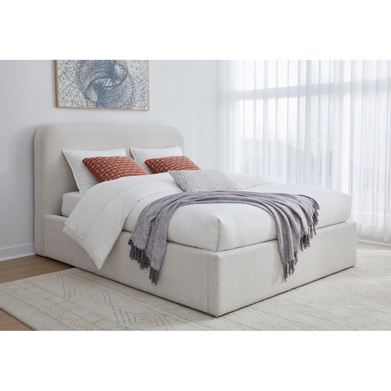 Modus International Off-White King Upholstered Platform Bed