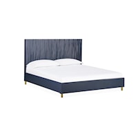 California King Wave-Patterned Bed in Navy Blue and Burnished Brass