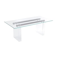 Moorea Double Pedestal Rectangular Dining Table in Clear Acrylic, Glass and Bronze Metal