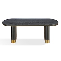 Wood and Metal Oval Dining Table in Black and Brass