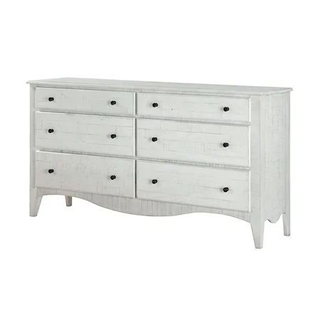 Rustic Solid Wood 6-Drawer Dresser in White Wash