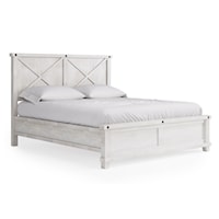 King Solid Wood Panel Bed in Rustic White