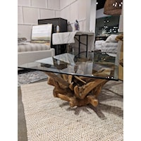 Contemporary Teak Root Glass Top Coffee Table