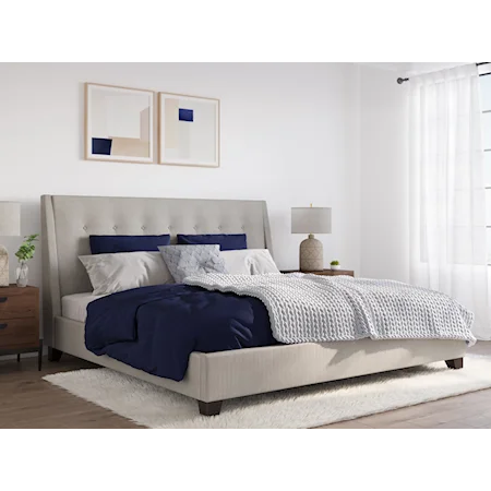 Queen Upholstered Platform Bed in Putty