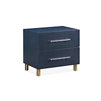 2-Drawer USB Charging Nightstand in Navy Blue and Burnished Brass
