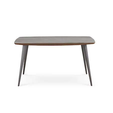 Wood Frame Dining Table in Gray Stone and Black Metal