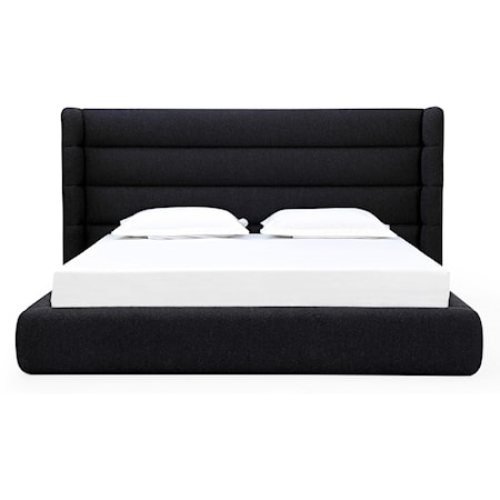 Contemporary Upholstered Wingback Platform King Bed