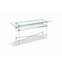 Glass Top Dining Server in Polished Stainless Steel and Clear Acrylic