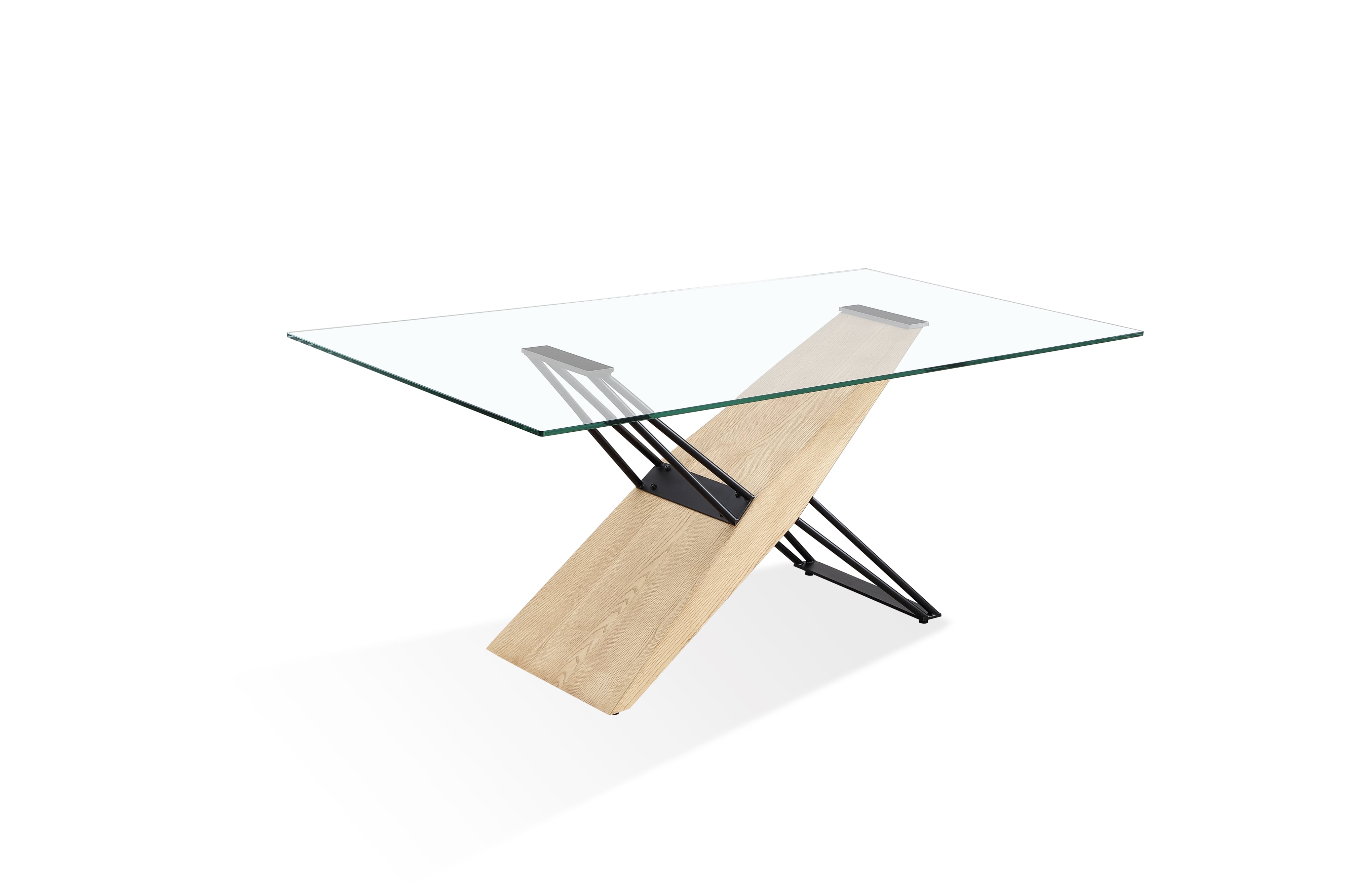 Modus Furniture Aere Glass, Wood and Metal Rect. Dining Table