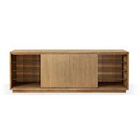 Contemporary Modern 74 inch TV Console in Bisque with Glass Shelves