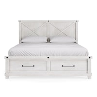 King Solid Wood Footboard Storage Bed in Rustic White