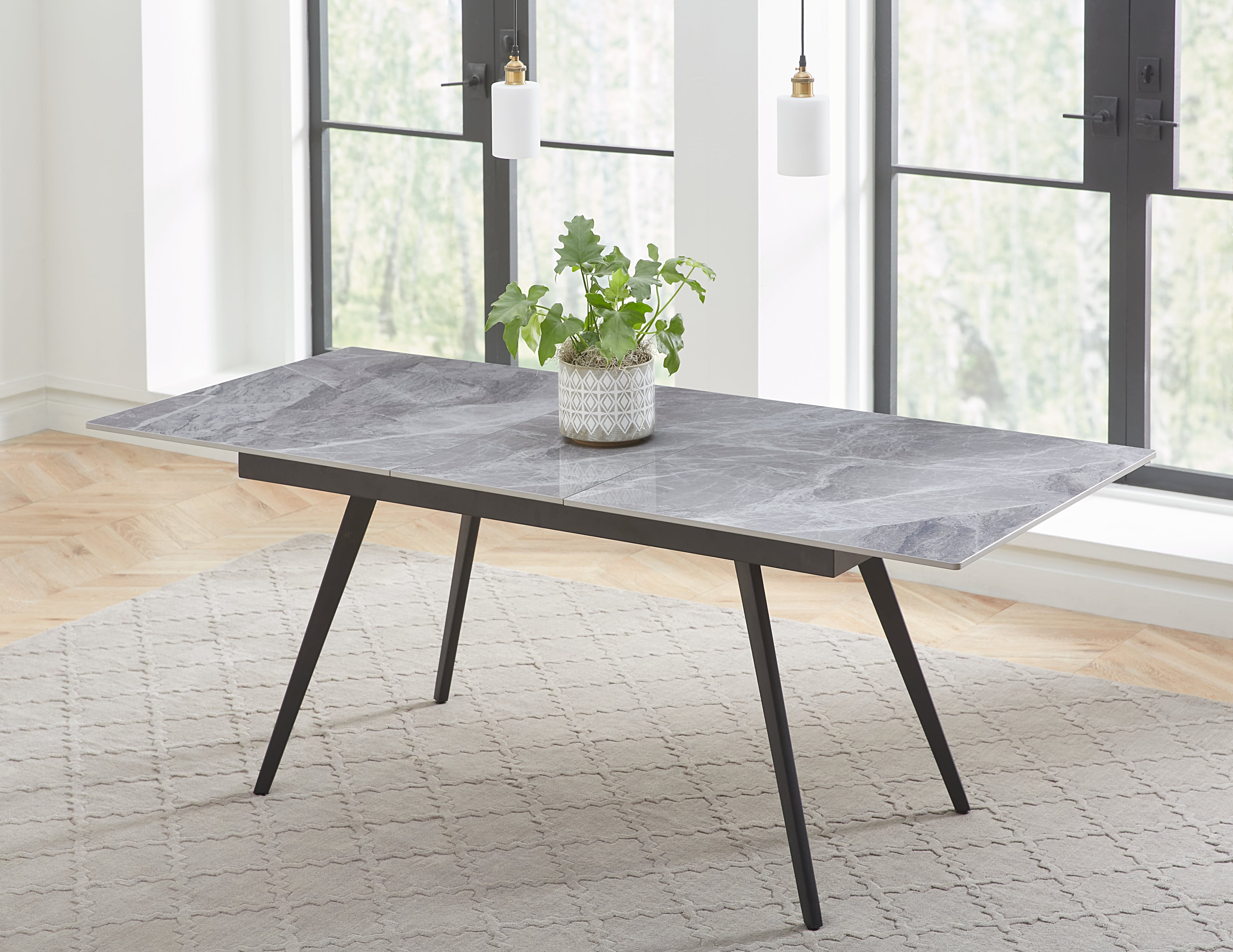 Modus Furniture Lucia Extendable Stone Top Metal Leg Dining Table