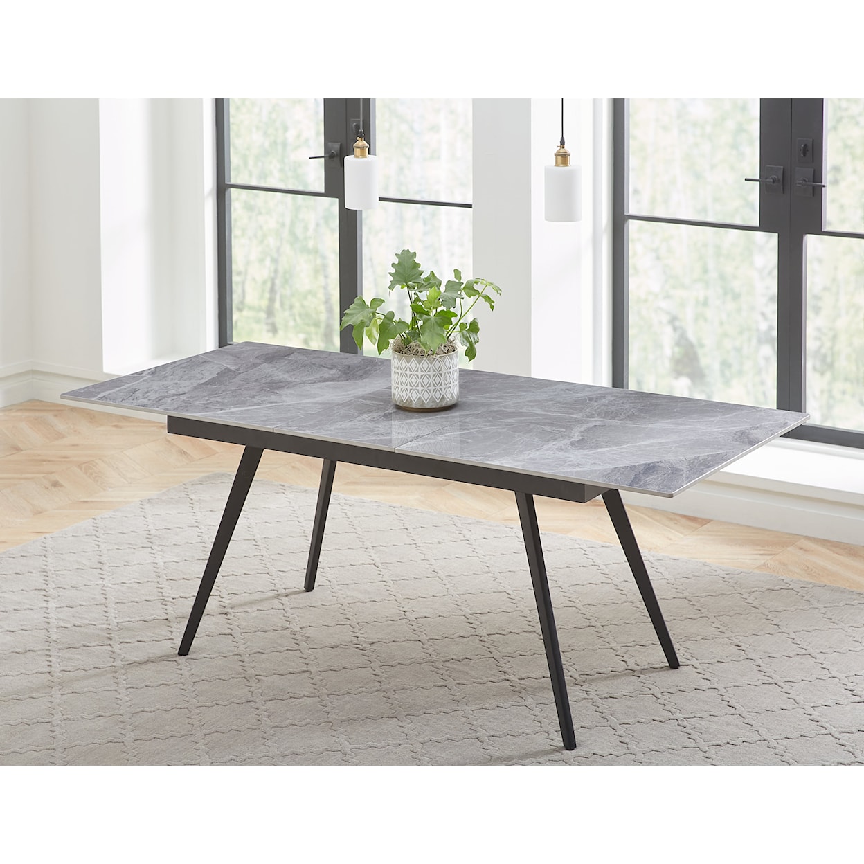 Modus International Lucia Extendable Stone Top Metal Leg Dining Table