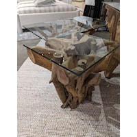 Contemporary Teak Root Glass Top End Table
