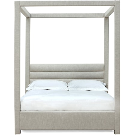 Full Upholstered Canopy Bed in Turtle Dove Linen