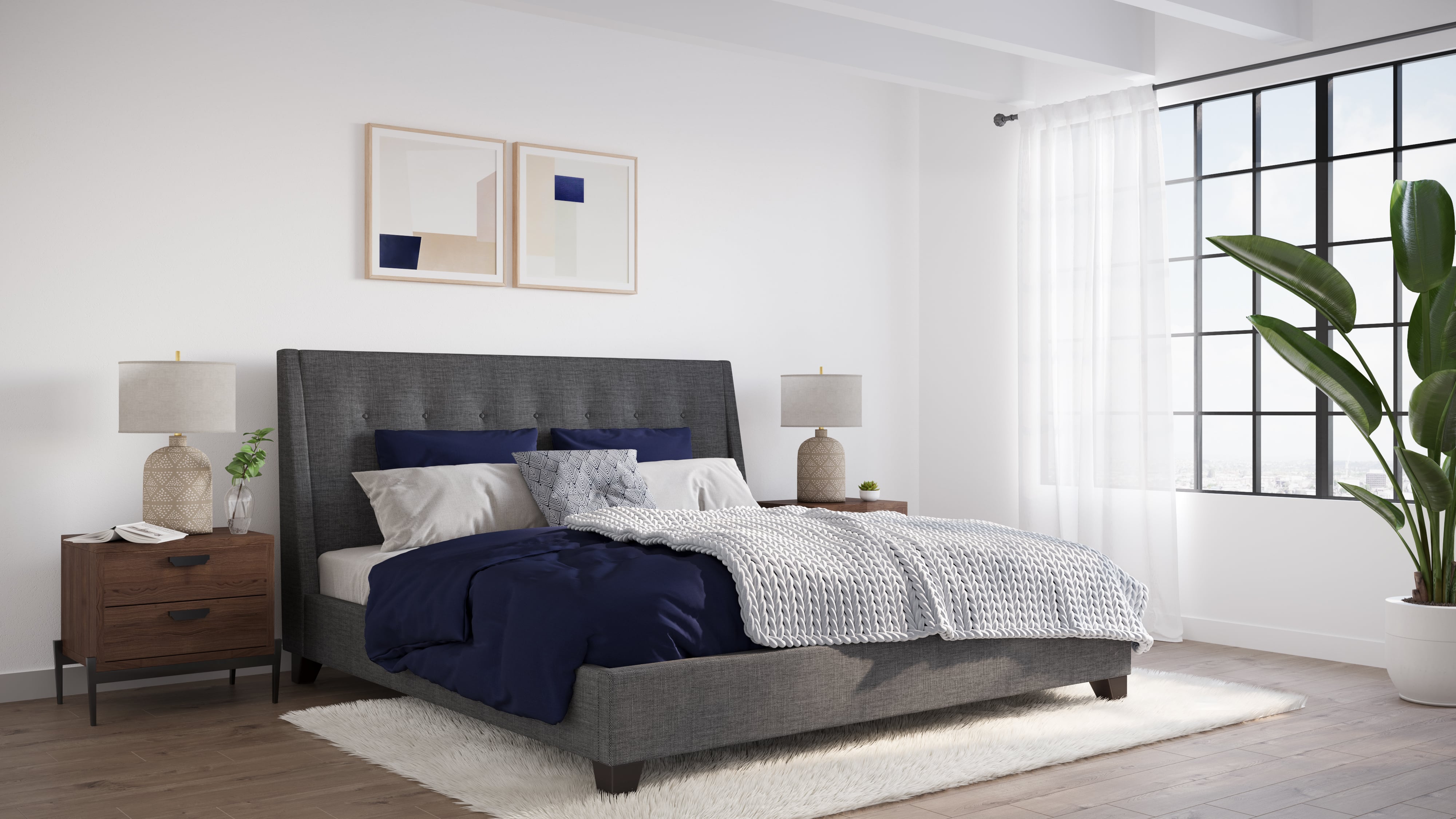 Modus International Madera JWHLH6 California King Upholstered Platform Bed in Dark Charcoal A1