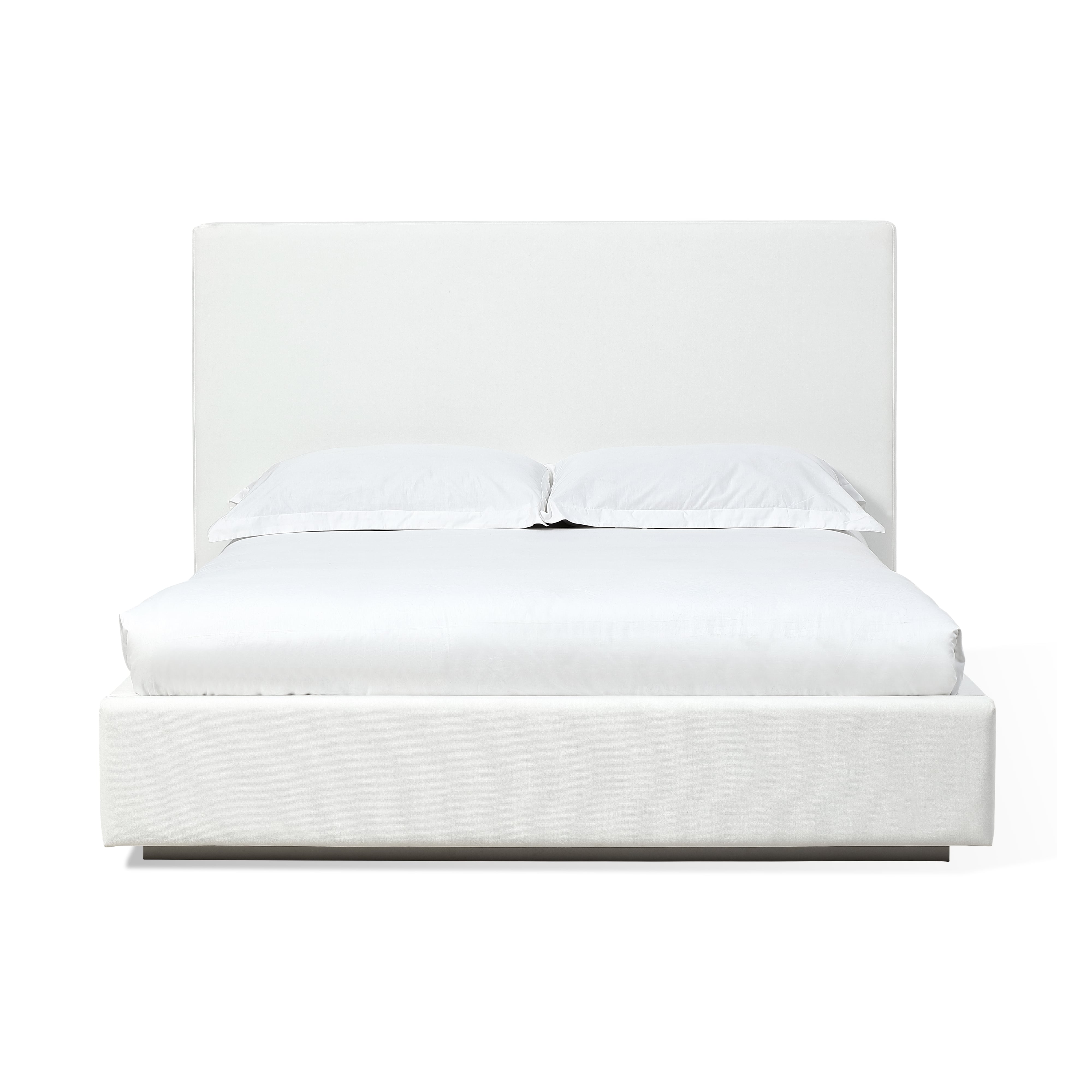 White upholstered online platform bed queen