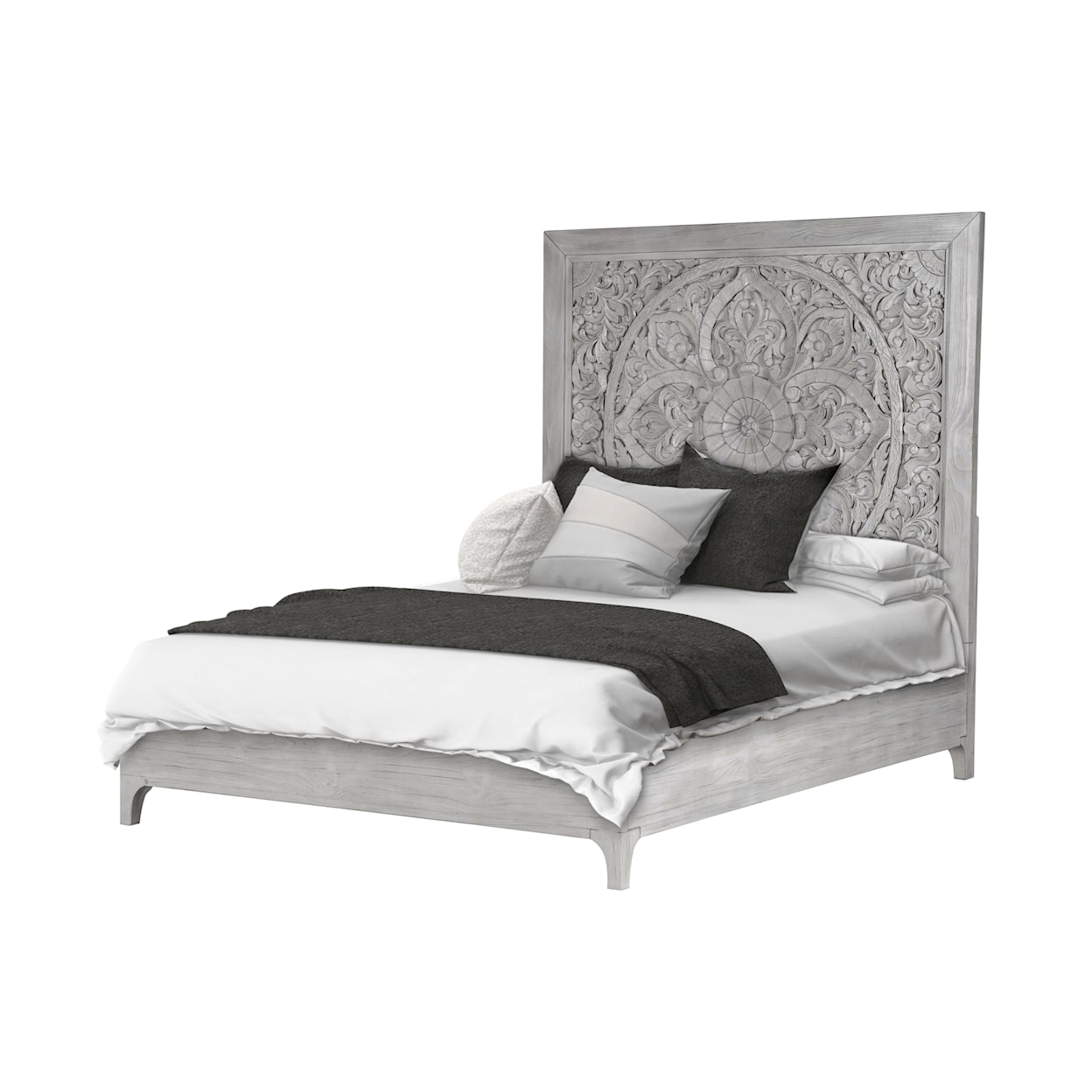 Modus International Boho Chic King Platform Bed in Washed White