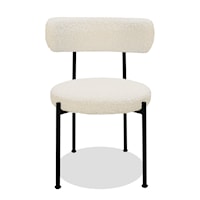 Boucle Upholstered Metal Leg Dining Chair in Ivory and Black