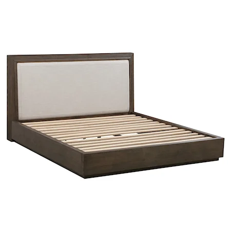  Cal King Linen Uph. Wood Platform Bed