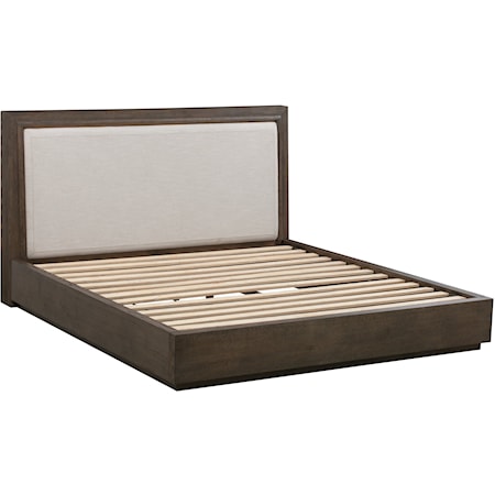 Cal King Linen Uph. Wood Platform Bed