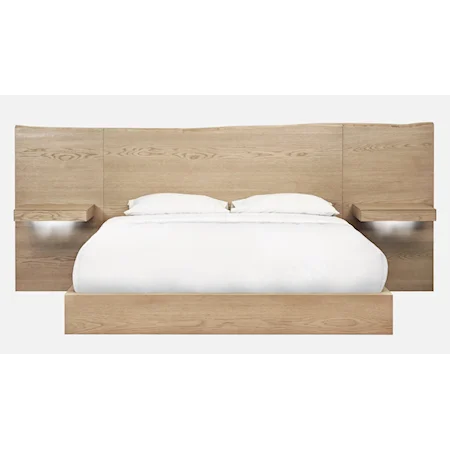Contemporary Queen Wall Bed with Floating Nightstands in Bisque