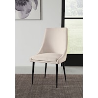 Upholstered Metal Leg Dining Chair in Beige Cream and Black