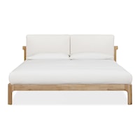 Queen Upholstered Two Cushion Platform Bed in Ginger & Natural Linen