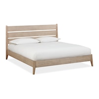 Queen Wood Platform Bed with Slatted Headboard in Ginger Finish