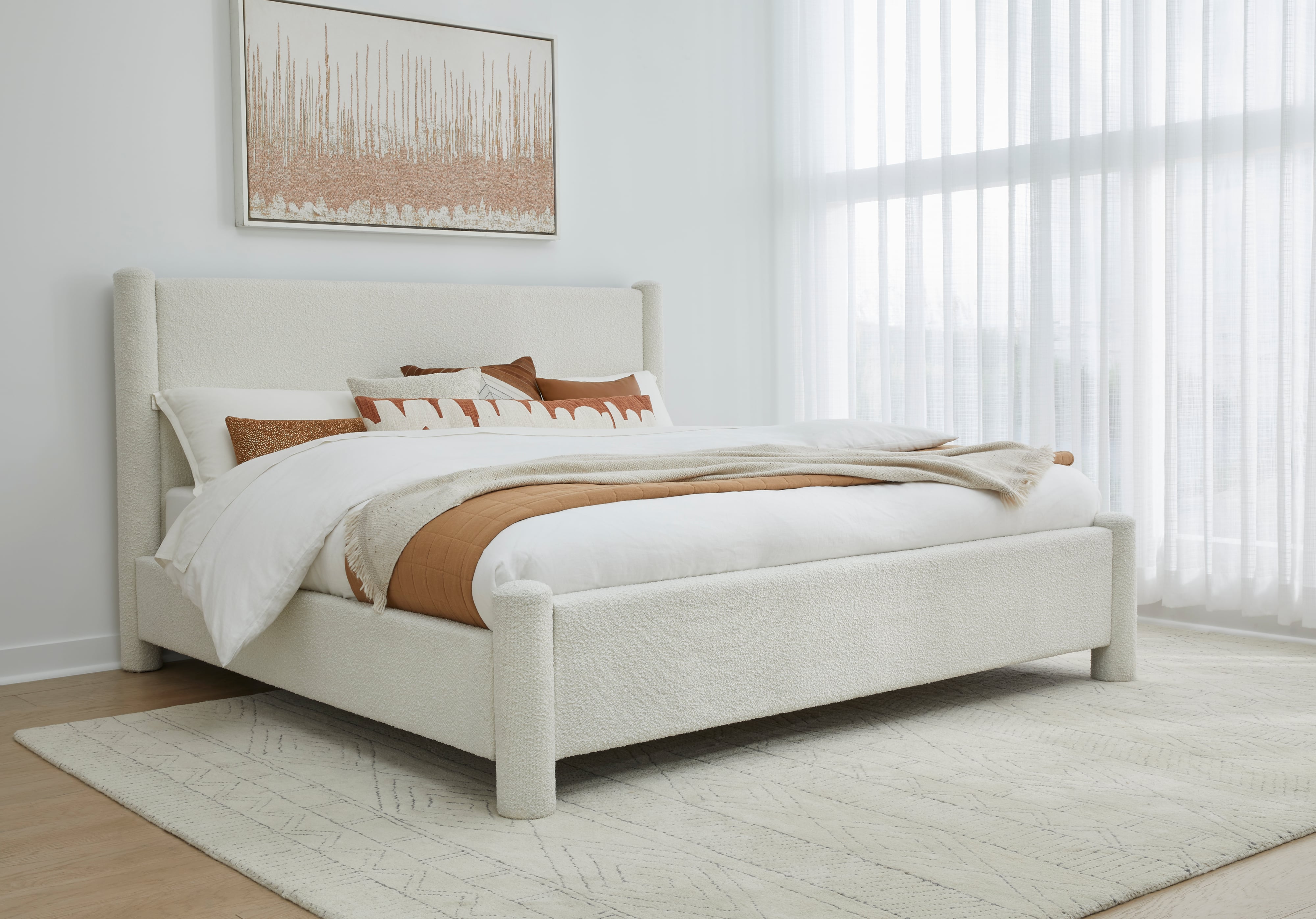 Modus International Burke MQMZH6 California King Upholstered Platform Bed in Cottage Cheese