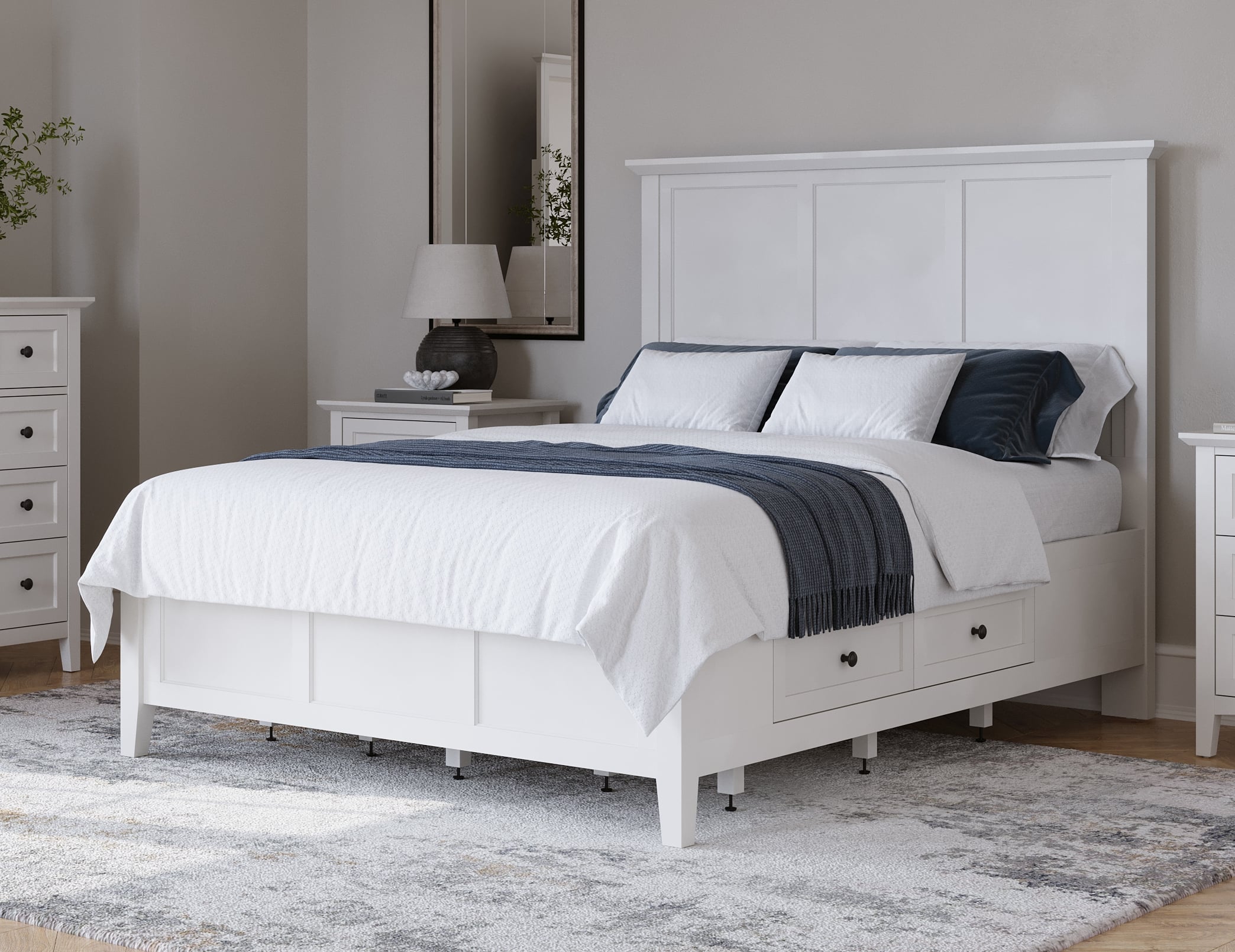 Modus Furniture Grace Snowfall Queen Panel Bed with Storage