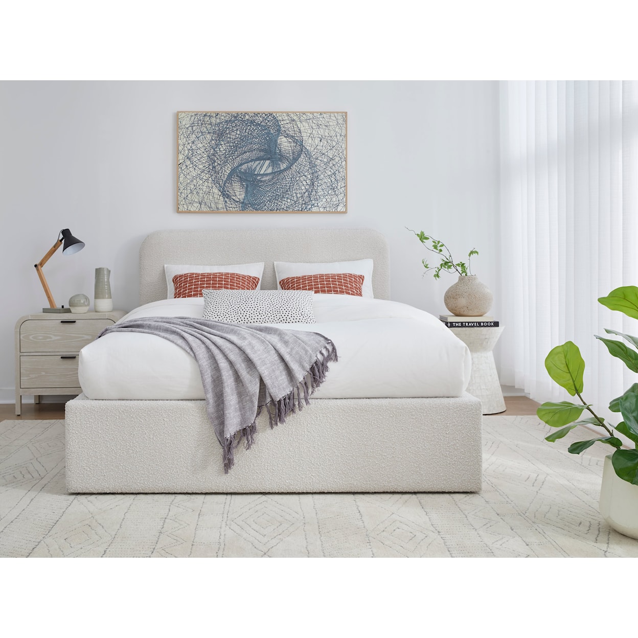 Modus International Off-White Queen Upholstered Platform Bed