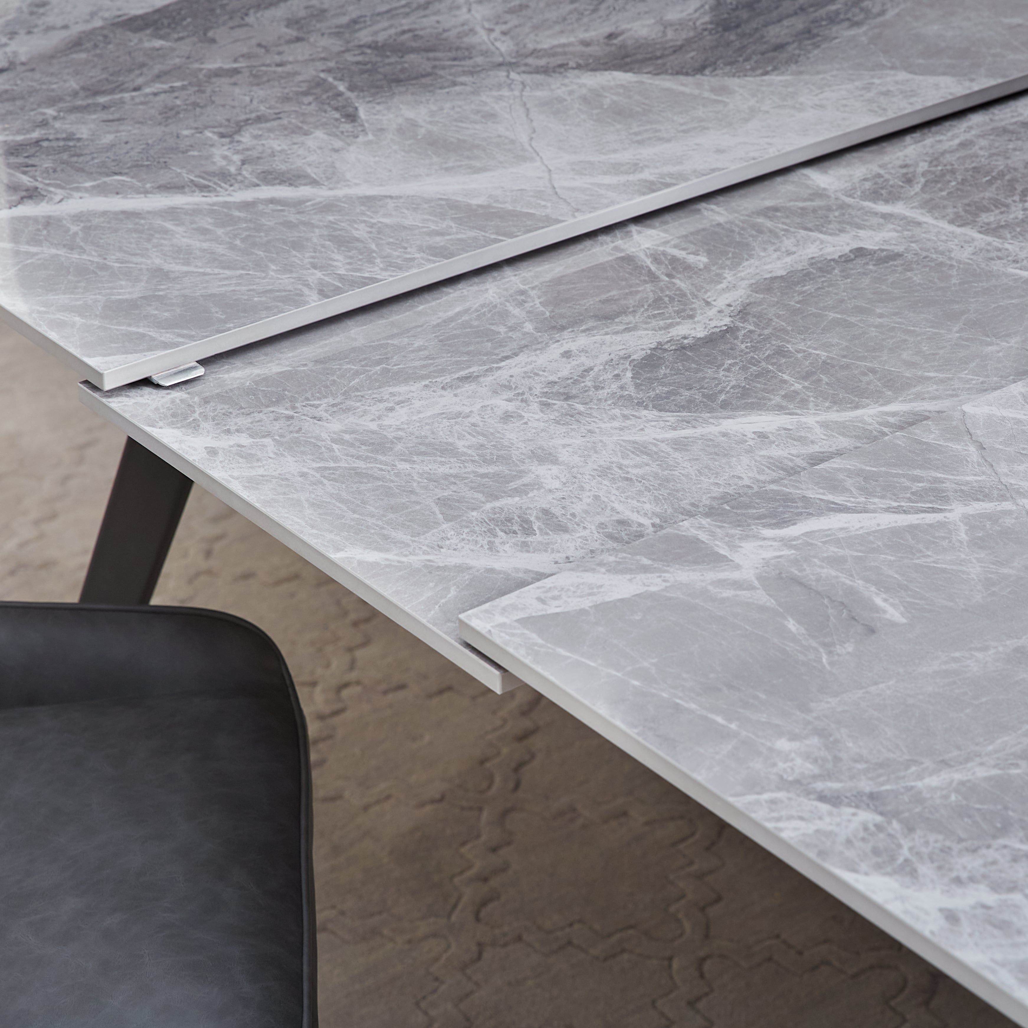 Modus Furniture Lucia Extendable Stone Top Metal Leg Dining Table