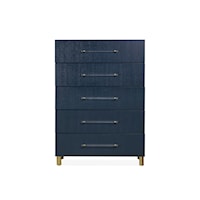 5-Drawer Chest in Navy Blue and Burnished Brass