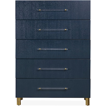 5-Drawer Chest in Navy Blue and Burnished Brass