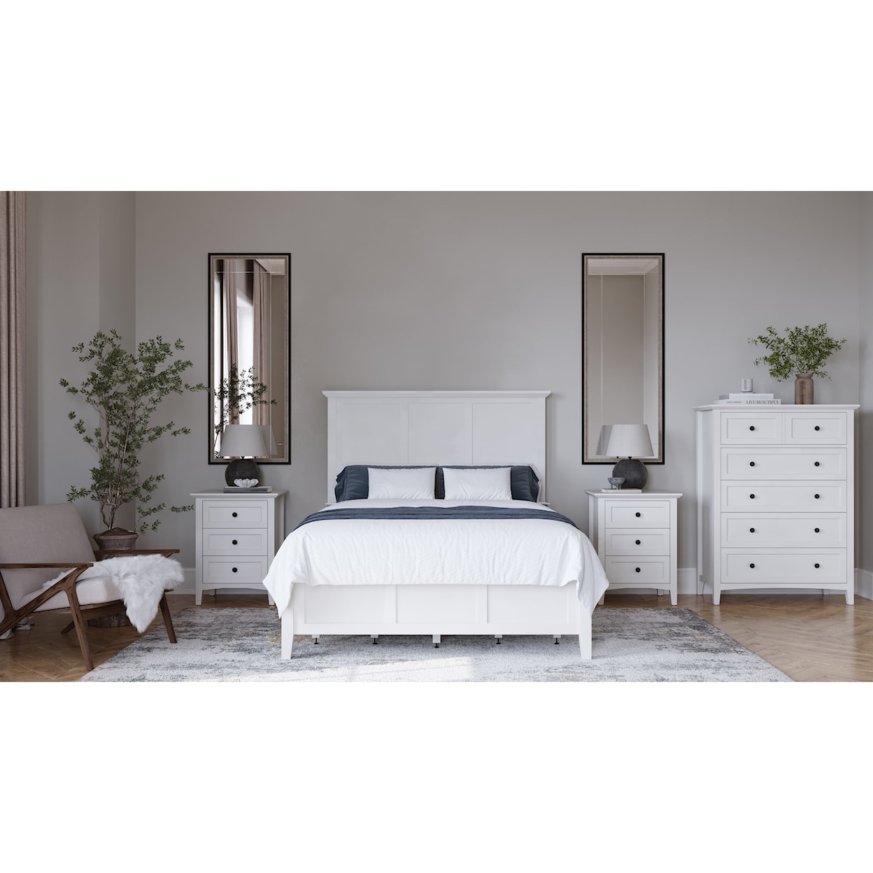 Modus International Grace Snowfall California King Panel Bed with Storage