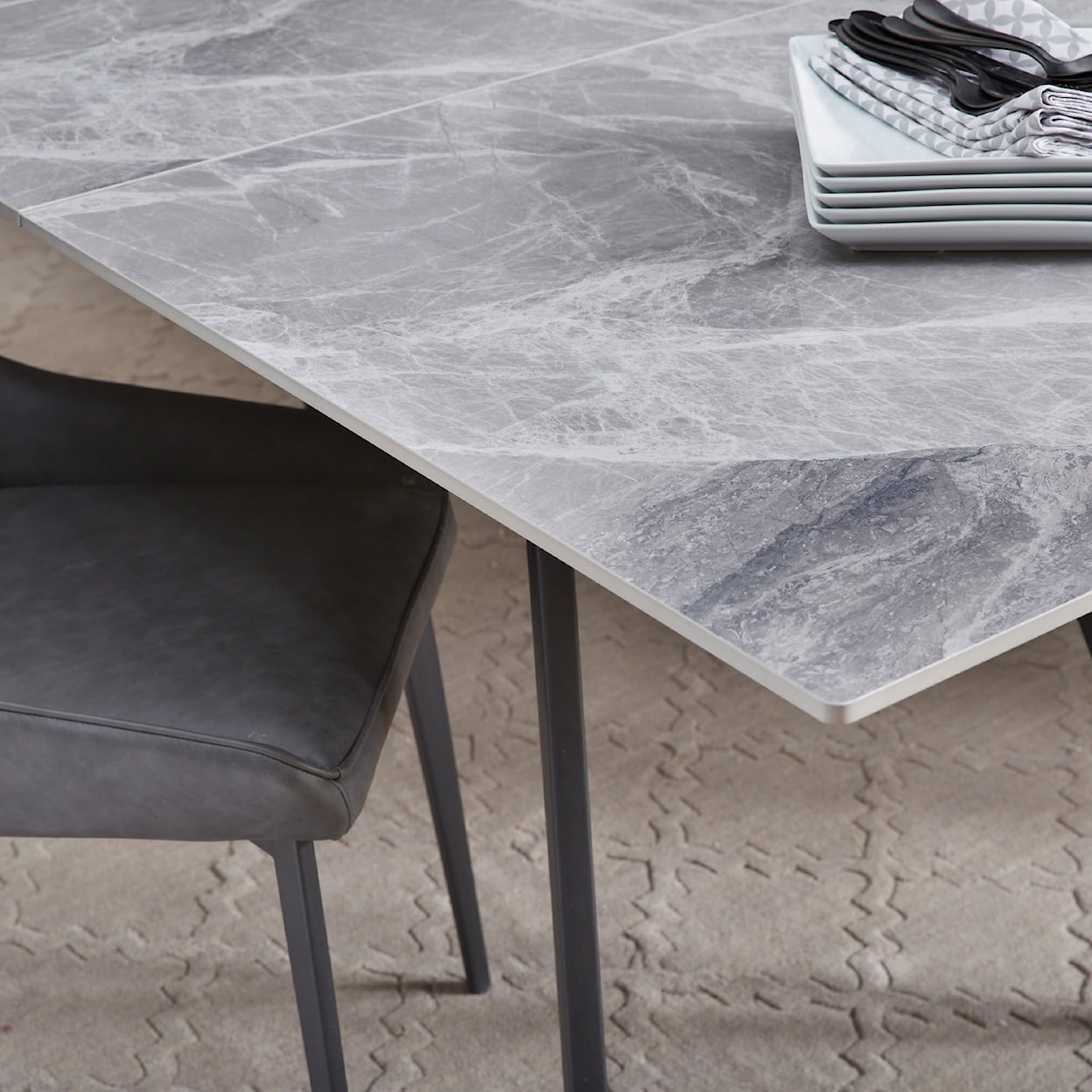 Modus International Lucia Extendable Stone Top Metal Leg Dining Table