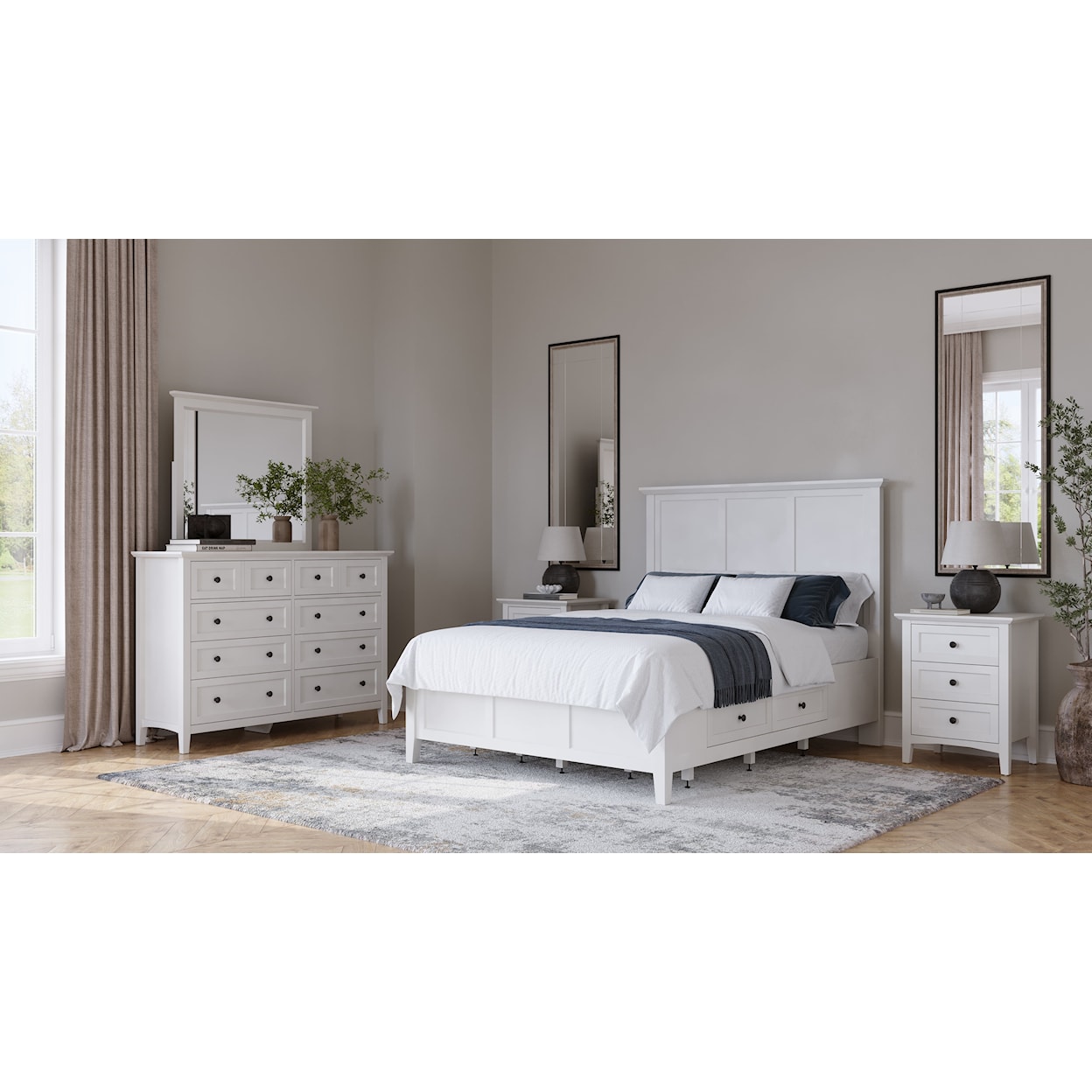 Modus International Grace Snowfall Queen Panel Bed with Storage