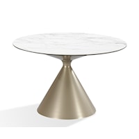 Stone Top Metal Base Round Dining Table in Oat Milk and Champagne