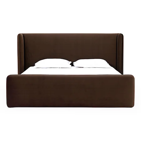 Contemporary Velvet Upholstered Wingback Platform Queen Bed