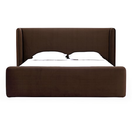 Contemporary Velvet Upholstered Wingback Platform California King Bed