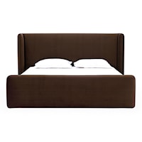 Contemporary Velvet Upholstered Wingback Platform Queen Bed