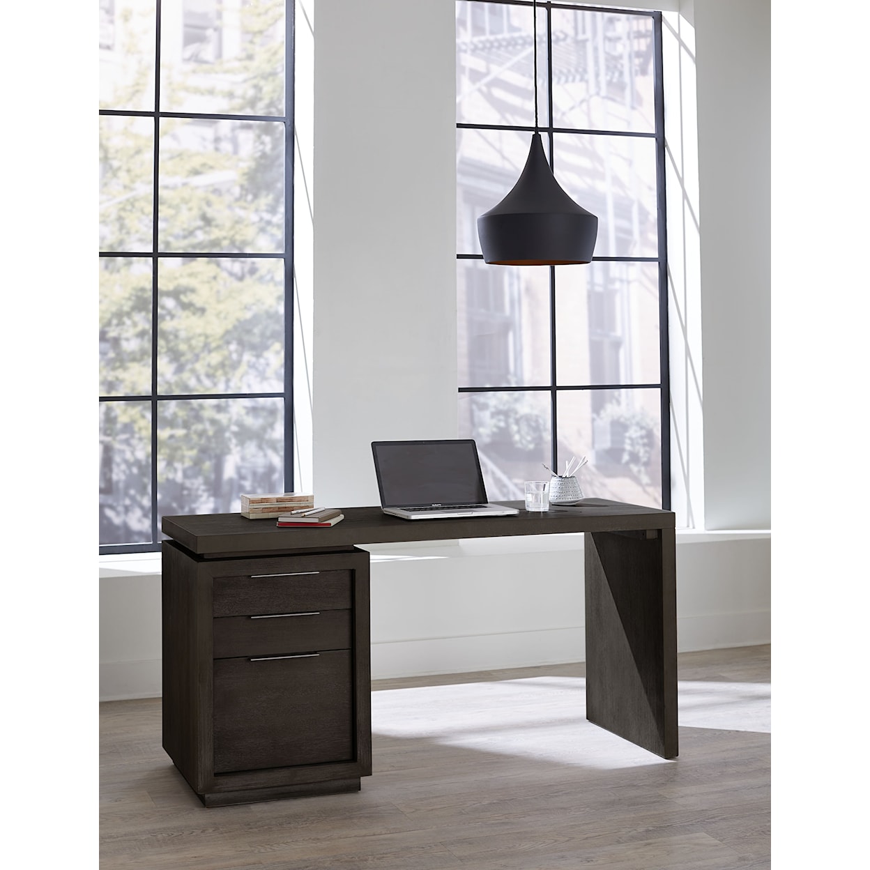 Modus International Oxford Single Pedestal Desk in Basalt grey