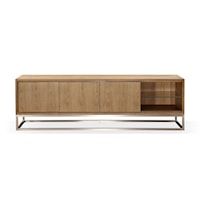Contemporary 84 inch TV Console in Brushed Stainless Steel and Bisque