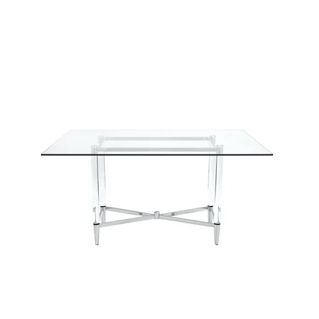 Glass Top Dining Table in Polished Stainless Steel and Clear Acrylic