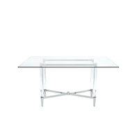Glass Top Dining Table in Polished Stainless Steel and Clear Acrylic