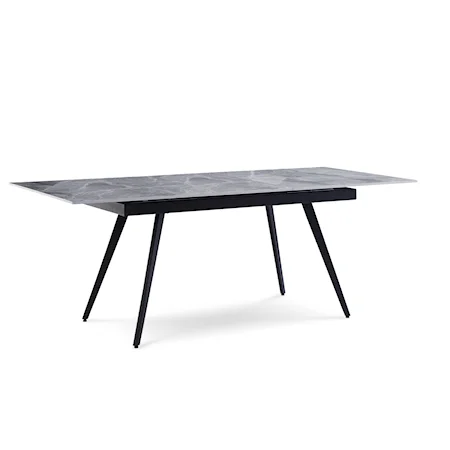 Extendable Stone Top Metal Leg Dining Table in Piedra and Black