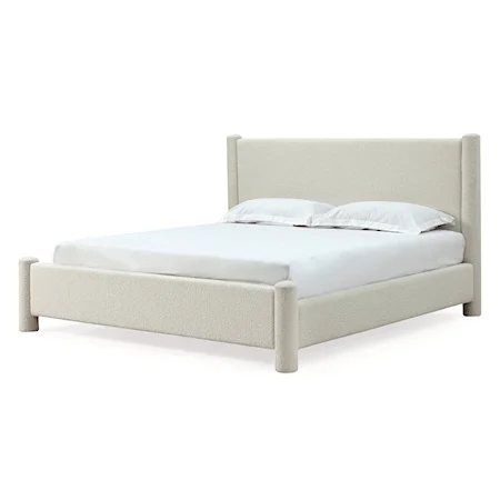 Queen Upholstered Platform Bed in Cottage Cheese Boucle